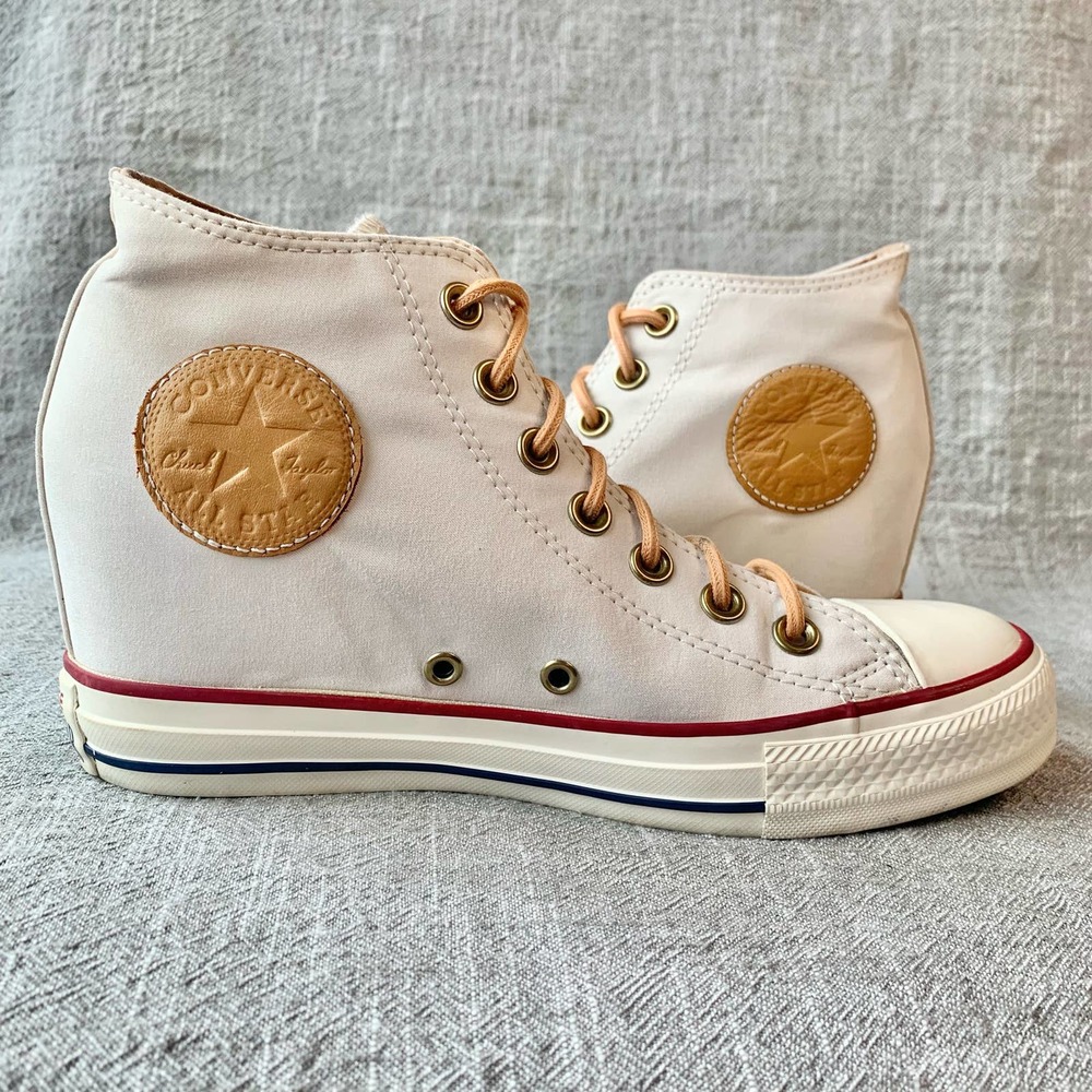 Converse CTAS Lux Mid Hidden Wedge Ivory Peached Canvas Womens Sneaker 8 - Picture 10 of 13